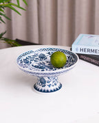 Peony Chinoiserie Traditional Blue & White Footed Bowl - Large