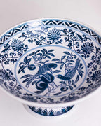 Peony Chinoiserie Traditional Blue & White Footed Bowl - Large