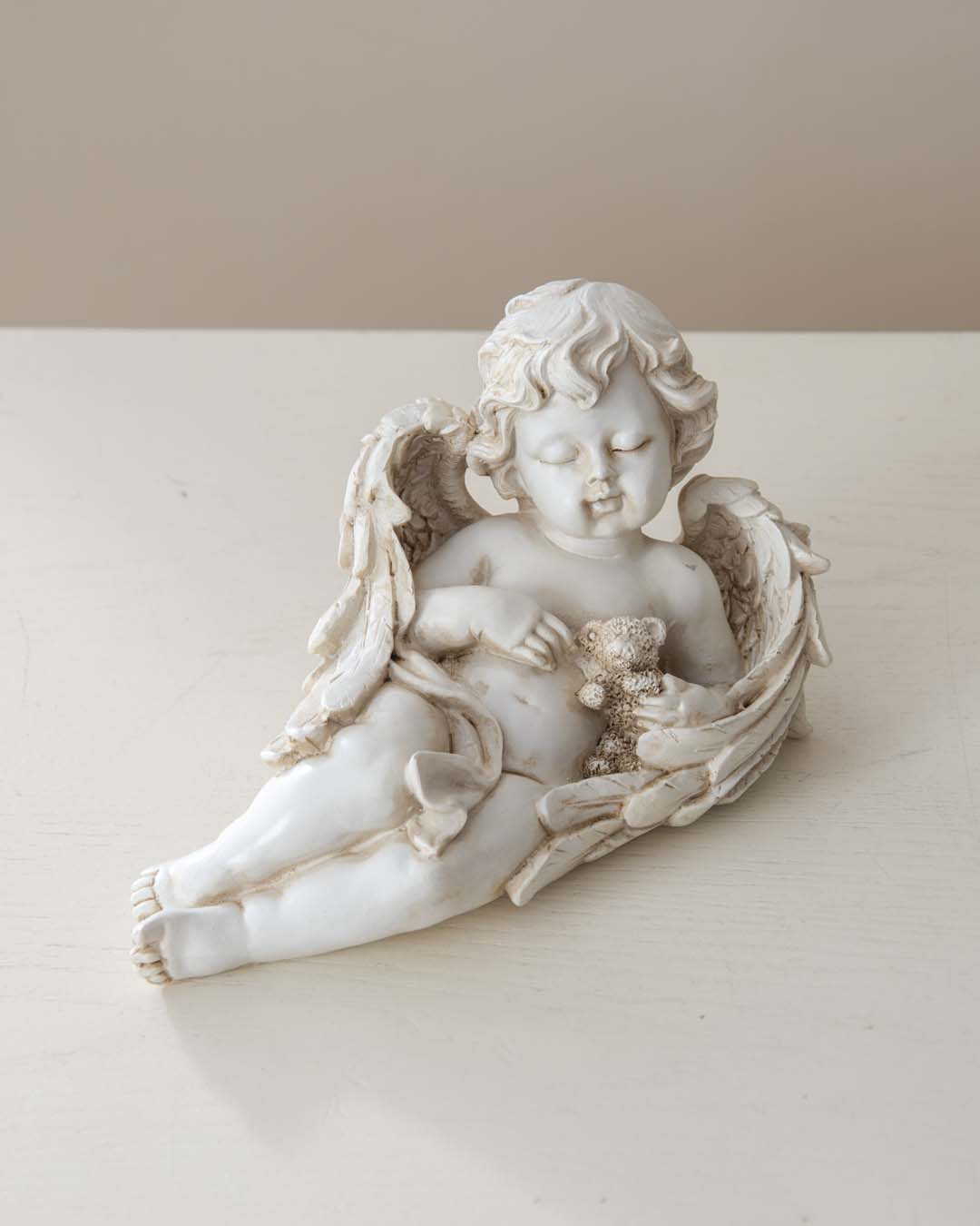 Playing Teddy Bear Angel Cherub Figurine