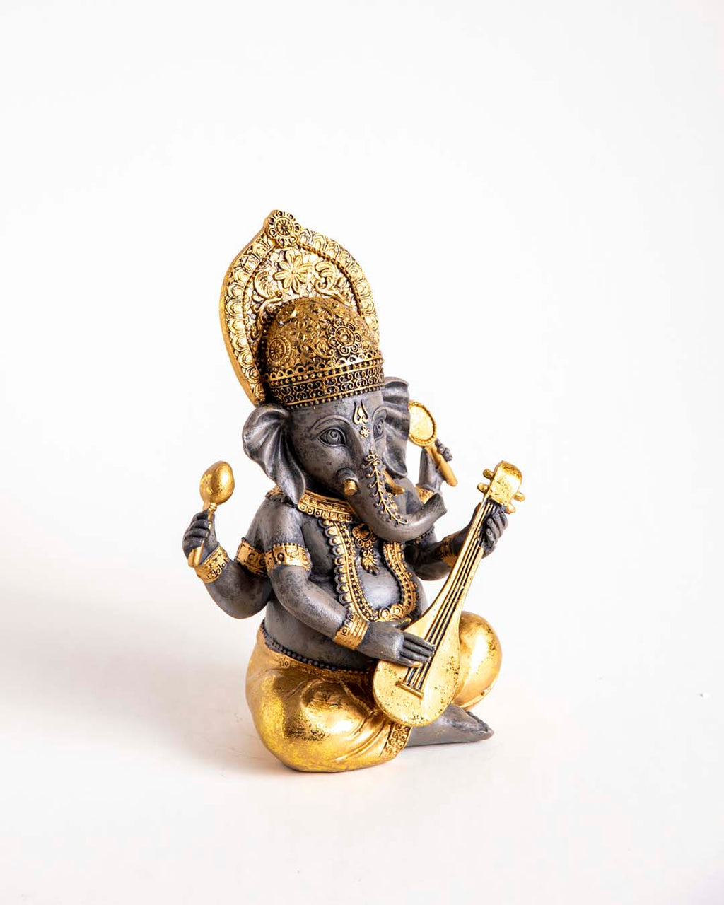 Lord Ganesh Playing Lute - Black & Gold