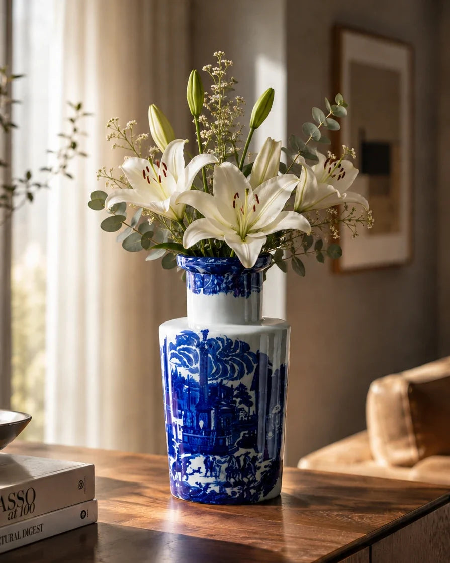 The Estate Blue & White Hand-Painted Vase