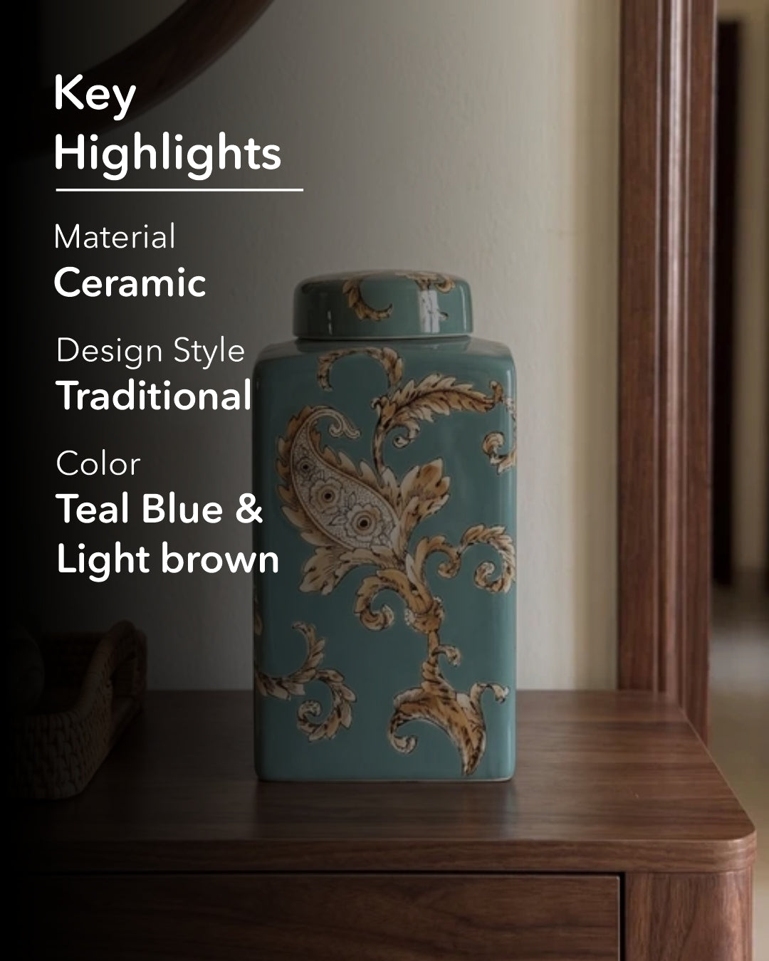 Celadon Paisley Decorative Jar