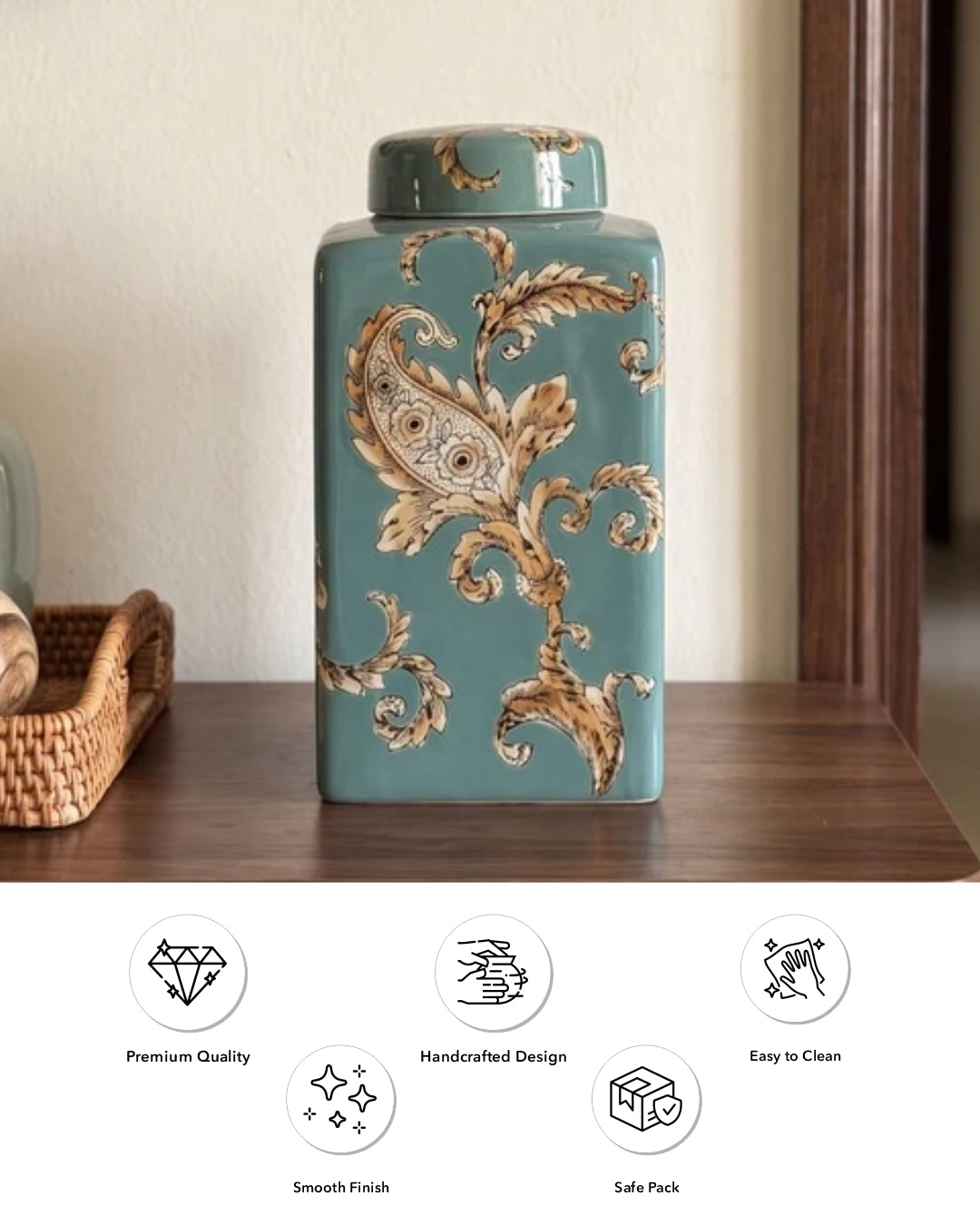 Celadon Paisley Decorative Jar