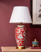 Crimson Blossom Ceramic Table Lamp