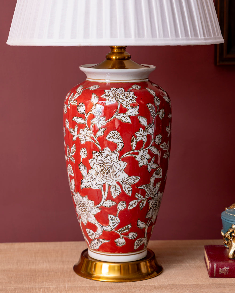 Crimson Blossom Ceramic Table Lamp