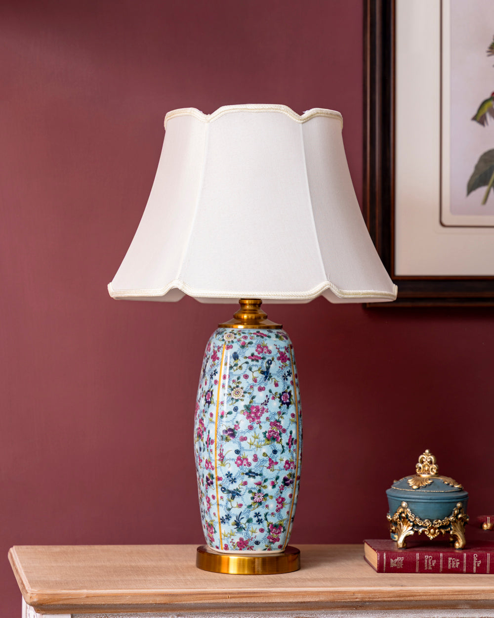 Azure Blossom Ceramic Table Lamp