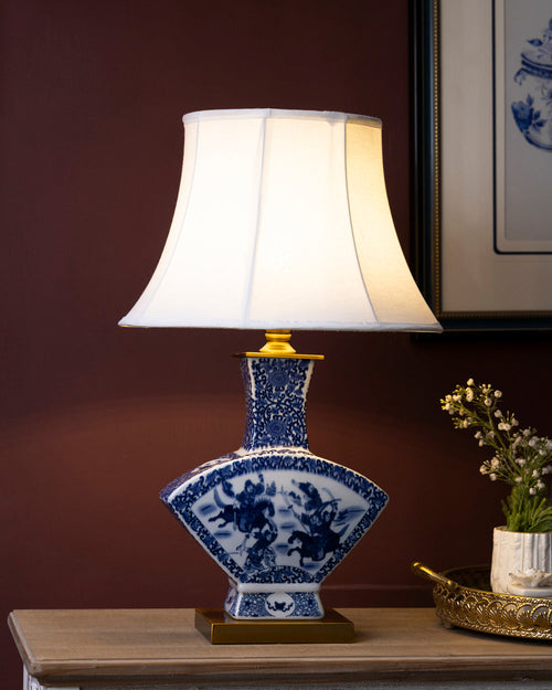 'Warriors' Fan Shape Porcelain Vase Table Lamp