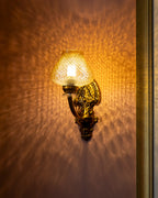 Antique Golden Wall Light with Textured Glass Shade