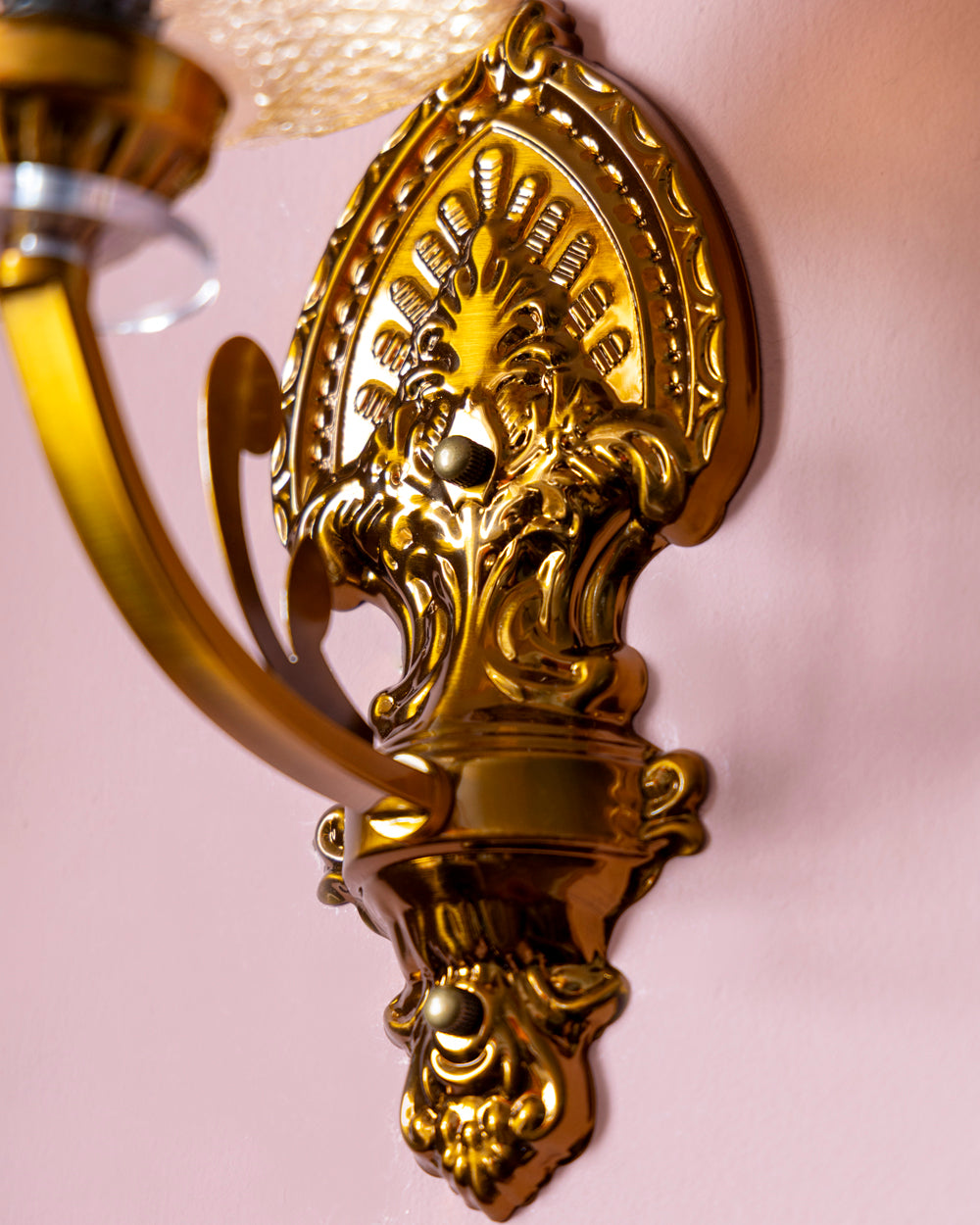 Antique Golden Wall Light with Textured Glass Shade
