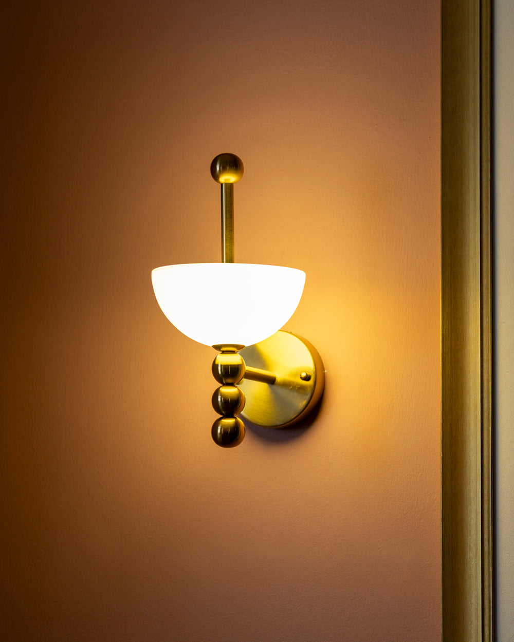 Modern Golden Wall Light with White Bowl Shade