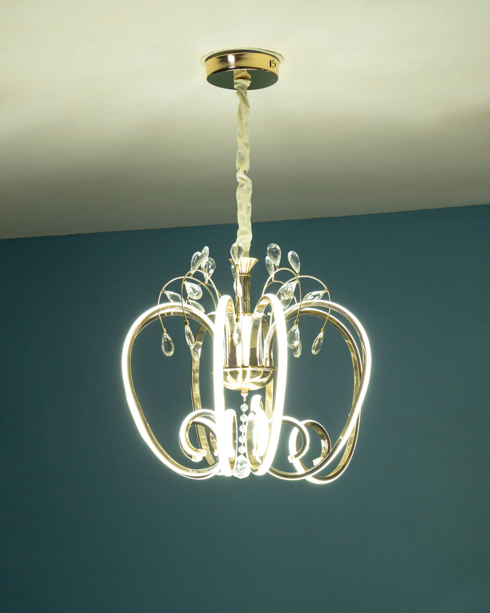 Modern Golden Loop Chandelier with Crystal Accents