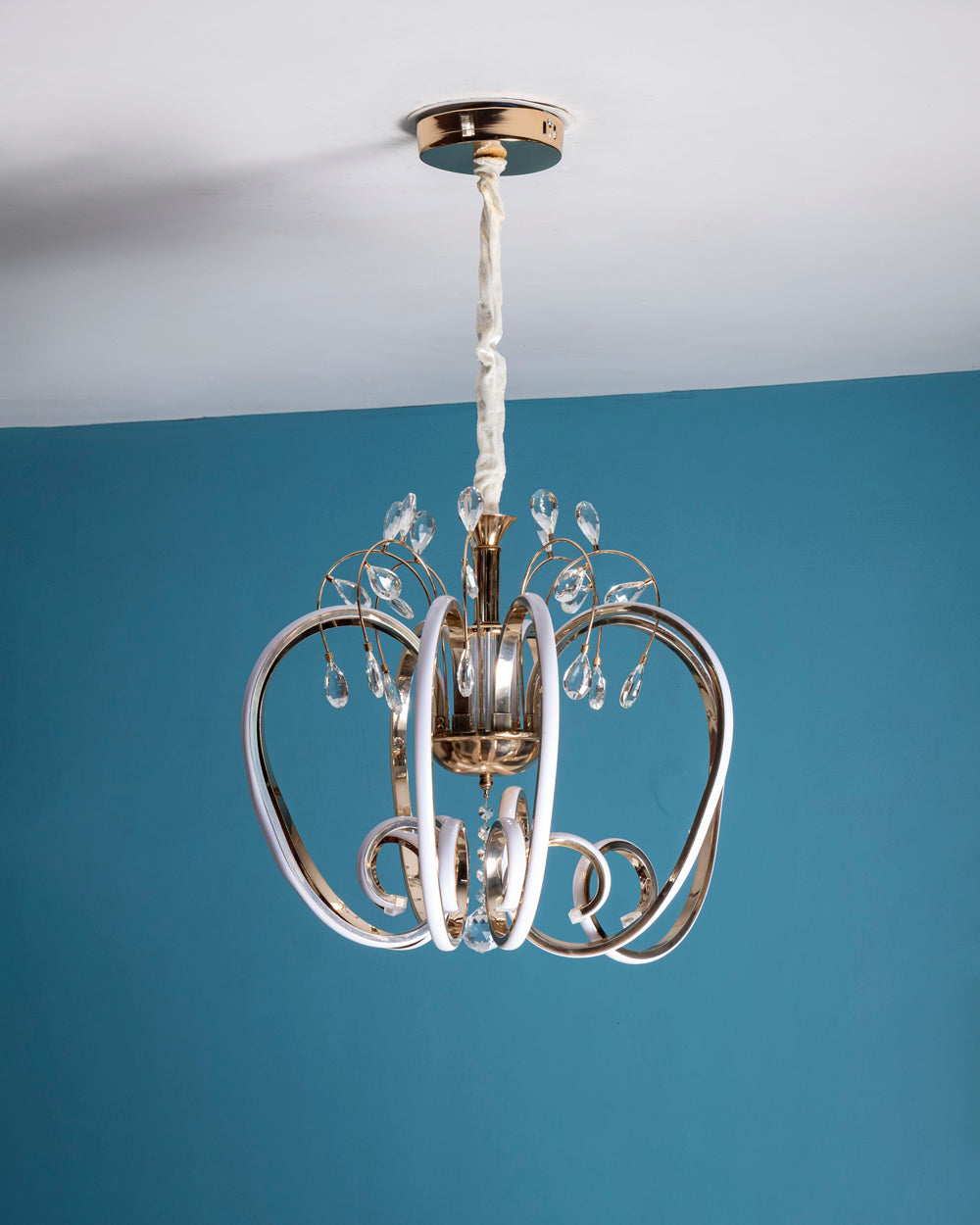 Modern Golden Loop Chandelier with Crystal Accents