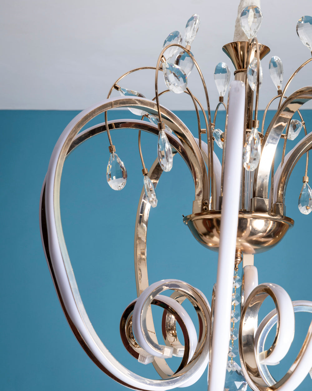 Modern Golden Loop Chandelier with Crystal Accents