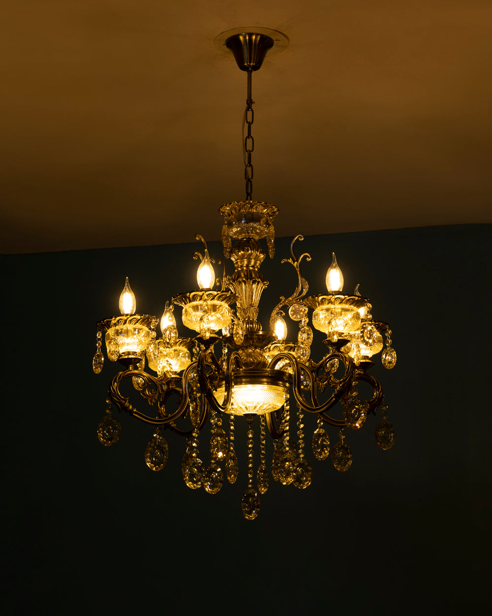 Antique Golden Crystal Chandelier