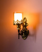 Antique Golden Wall Light with Decorative Glass Shade