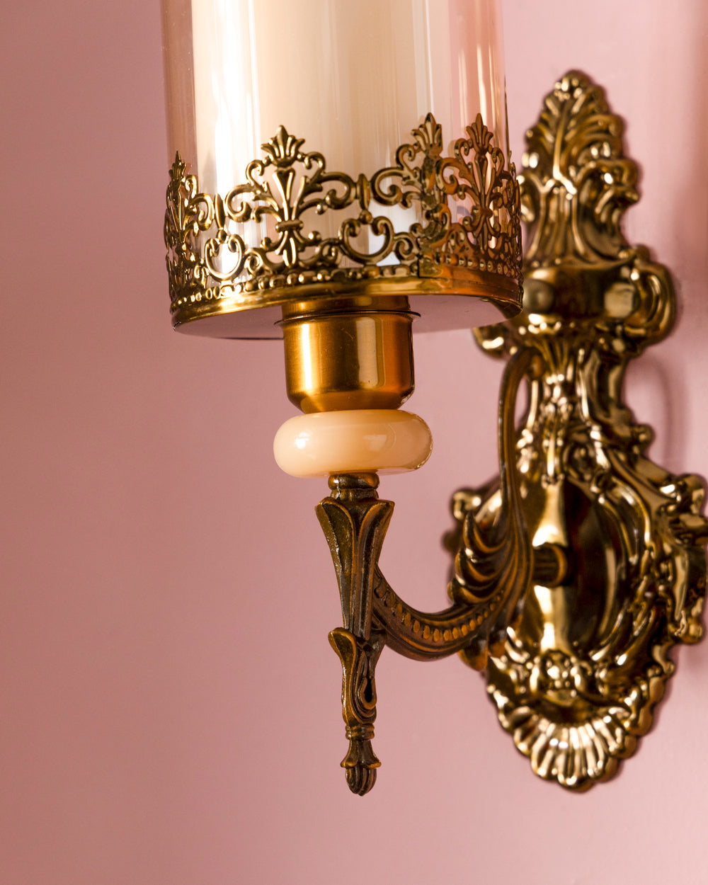 Antique Golden Wall Light with Decorative Glass Shade