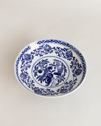 Peony Chinoiserie Traditional Blue & White Footed Bowl - Large