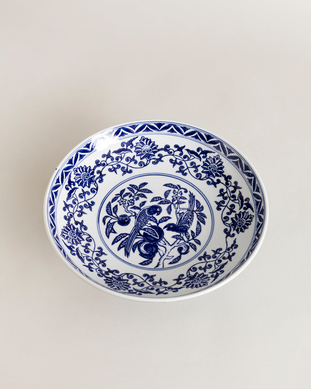Peony Chinoiserie Traditional Blue & White Footed Bowl - Large