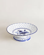 Lotus Pierced Blue & White Hand-Painted Footed Bowl