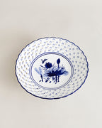 Lotus Pierced Blue & White Hand-Painted Footed Bowl