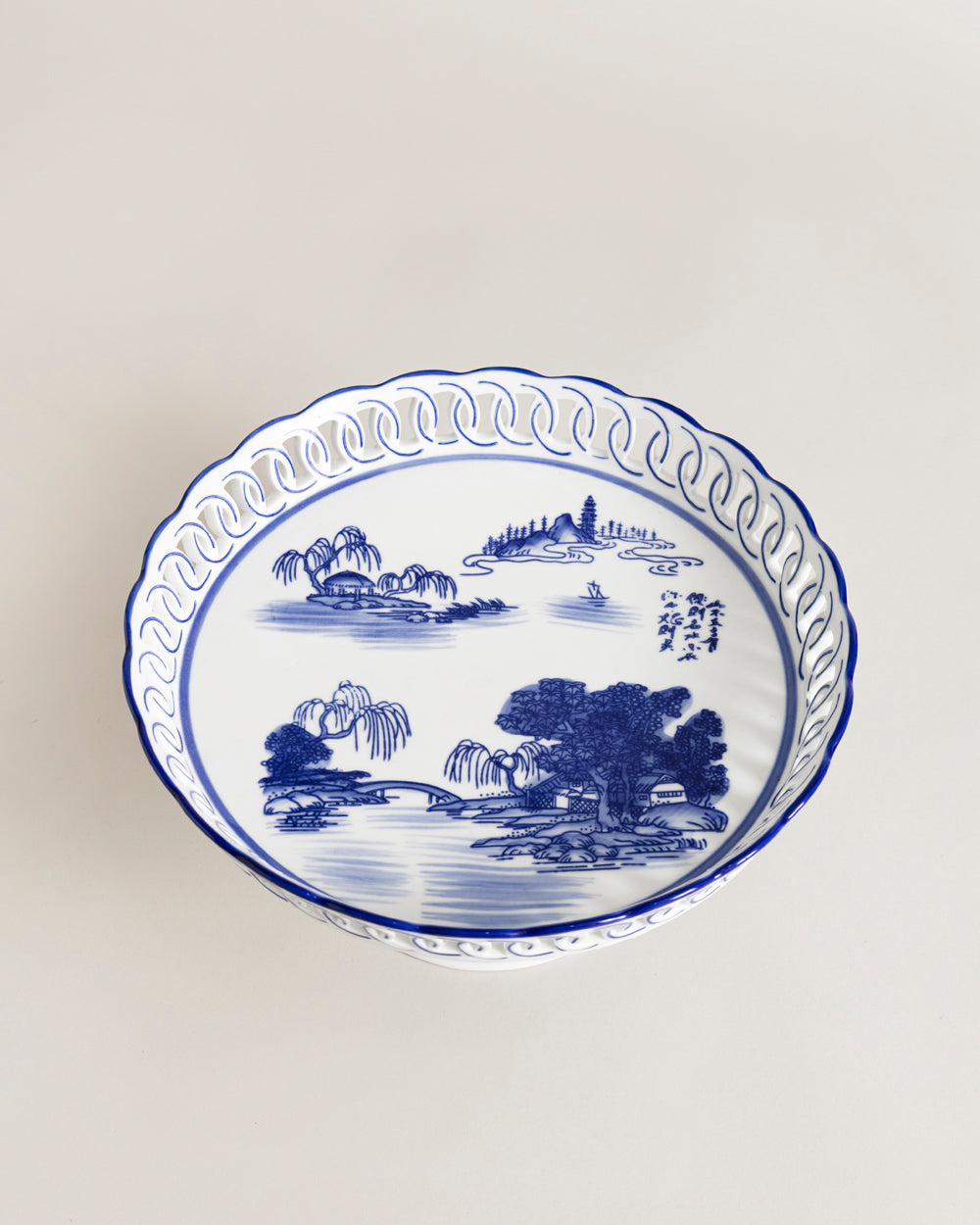 Blue Willow Scenic Pedestal Fruit Bowl