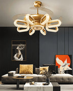 Golden Glide Retractable Ceiling Fan + Chandelier Light (with Remote Control)