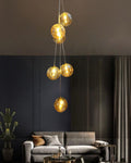 Amber Glass Globe Modern Chandelier - 5 Lights
