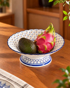 Lotus Pierced Blue & White Hand-Painted Footed Bowl