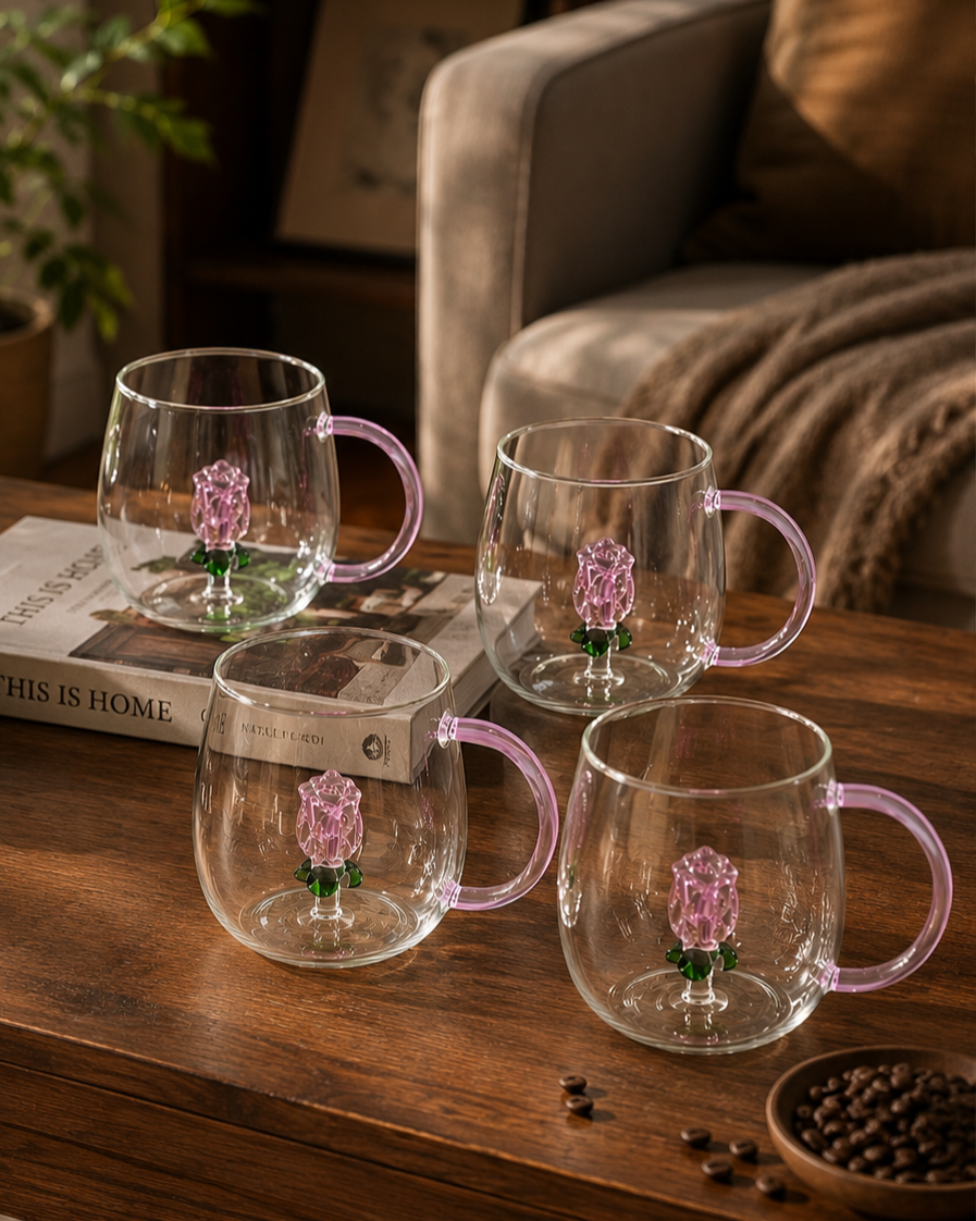 Rose Bloom Glass Mug