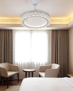 Crystal Crown Retractable Blade LED Fan Chandelier