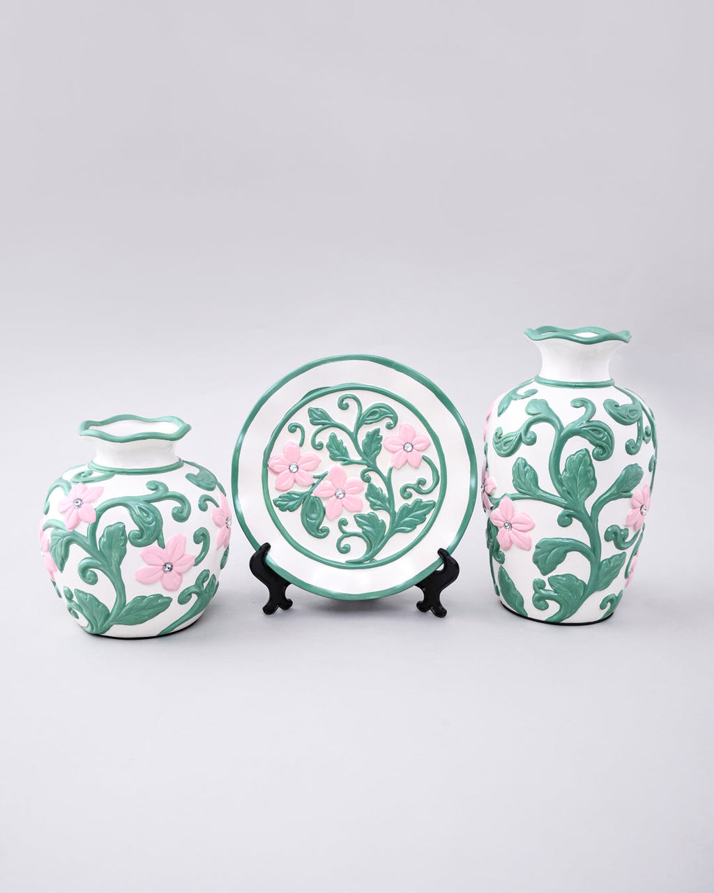 Blush Vine Vase & Decorative Plate - Set Of 3