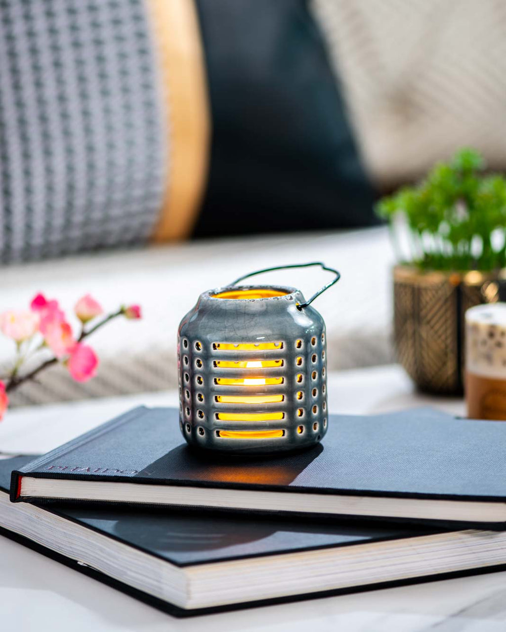 Lantern Tea-Light Holder - Grey
