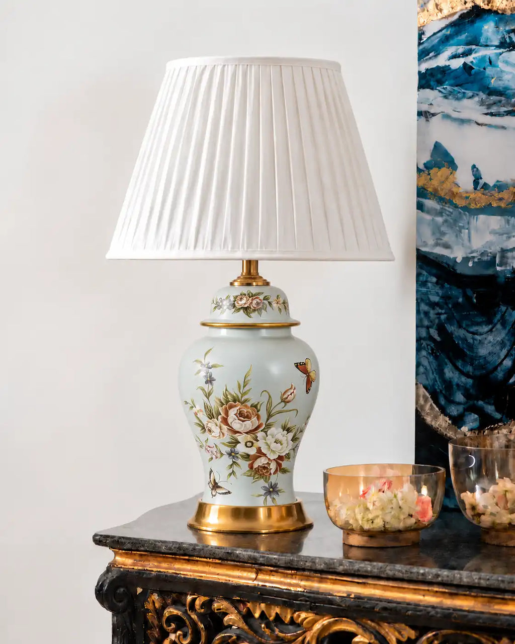 Floral Butterfly Hand Painted Table Lamp