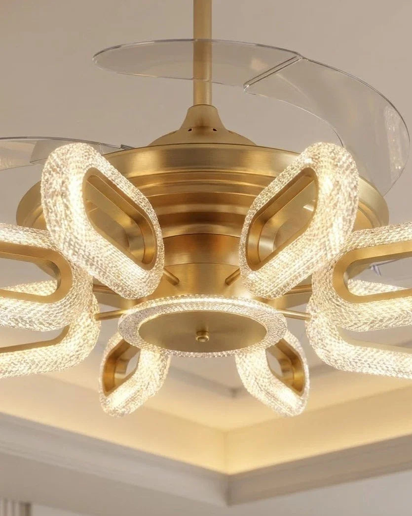 Golden Glide Retractable Ceiling Fan + Chandelier Light (with Remote Control)