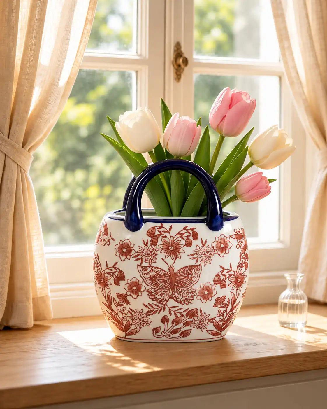 Floral Heritage Handled Vase - Red