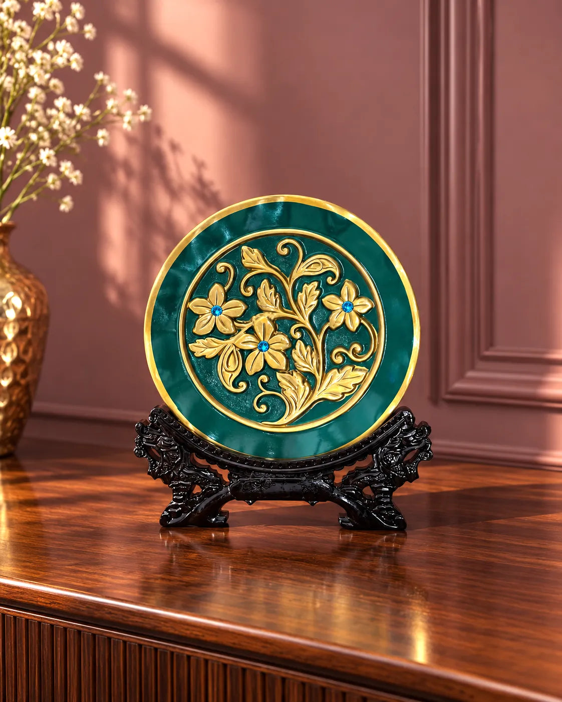 The Blooming Floral Decorative Plate - Emerald Green