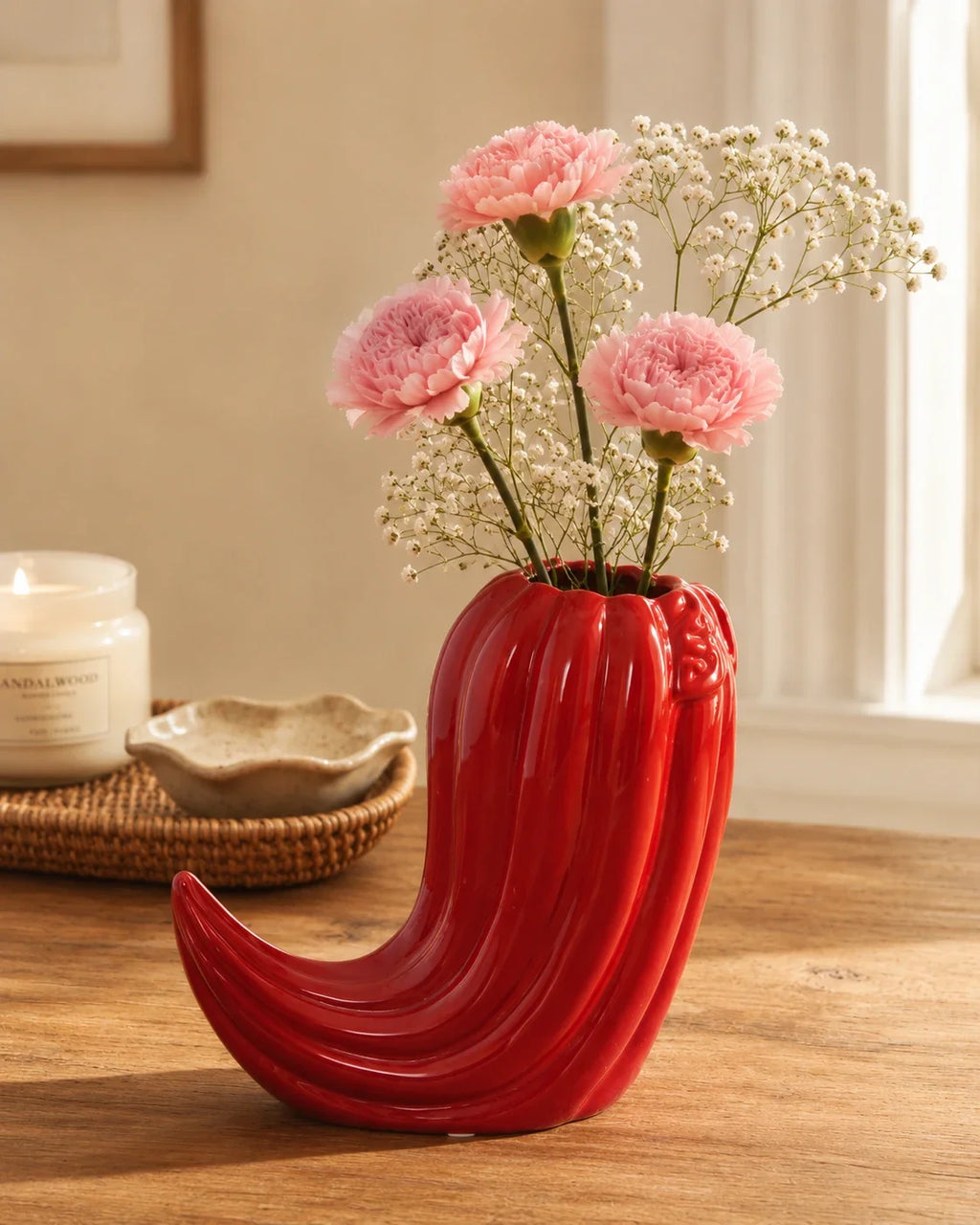 Fiery Red Chili Ceramic Vase